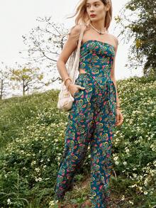 Bohemela Vacation Paisley Print Strapless Top And Long Pants Set - Multicolor - View 8