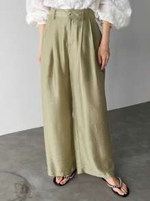 FRIFUL 女士时尚宽松直筒阔腿裤亚麻教师裤