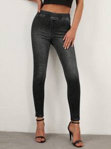 High Waisted Skinny Denim Jeans - Light Grey - View 3