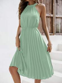 SHEIN Frenchy Của phụ nữ Đúng mốt Mùa hè Kỳ nghỉ Phong cách Xếp li Đầm - Màu xanh Bạc hà - Xem 6