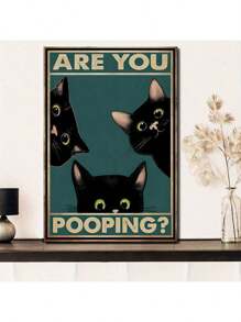 1 Stück Leinwand Malerei Druck Poster Lustiger Dreifach Schwarzer Katze Blick , Retro Sneaking-katze Poster, Sind Sie Wandkunst, Zimmerdekoration Kein Rahmen, Halloween Dekoration, Kein Rahmen