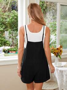 SHEIN 孕婦休閒城市可調肩帶連身褲，夏季 - 黑色 - 查看 2