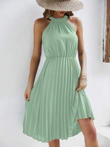 SHEIN Frenchy Của phụ nữ Đúng mốt Mùa hè Kỳ nghỉ Phong cách Xếp li Đầm - Màu xanh Bạc hà - Xem 3