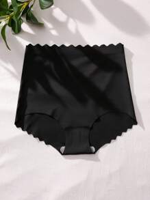 女士休闲舒适黑色针织面料高腰扇贝边内裤 - 黑色 - 查看 6