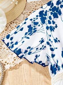 SHEIN Váy viền in & xếp ly cho bé gái Tween cho mùa Xuân/Hè - Màu xanh lam - Xem 5