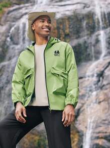 Gym Rark Men's Spring & Autumn Zipper Open Front Drawstring Hooded Sports Casual Outdoor Jacket - Olive Green - View 2