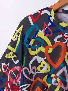 SHEIN Unity 女士夏季心型印花圓領休閑短袖T恤 - 灰色 - 查看 3