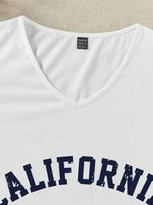SHEIN LUNE Débardeur décontracté et simple à col en V avec impression de lettres, convient pour l'été CALIFORNIA EST.1776 LOS ANGELES États-Unis