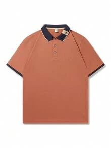Men Color Block Polo Shirt - Orange - View 1