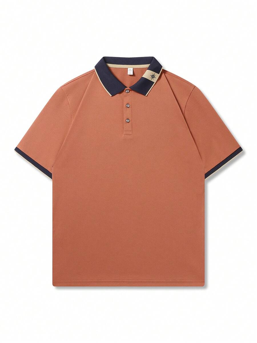 Men Color Block Polo Shirt - Orange - View 1