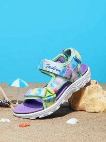 兒童春夏期清新對比色透氣防滑經典涼鞋，兩個扣環和魔鬼氈設計，適用於日常休閒穿搭，校園季節鞋款 - 彩色 - 查看 5