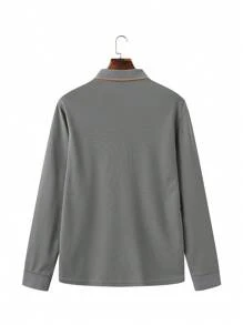 Manfinity Homme Men's Spring & Autumn Fashionable Business Simple Color Turn Down Collar Polo Shirt - Dark Grey - View 2