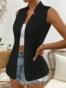Chaleco de traje sólido y versátil de verano para mujer, de moda - Negro - Ver 4