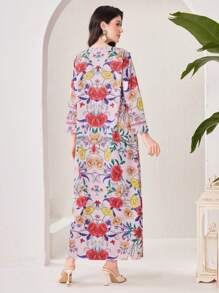 Al Najma 花卉印花拼接彈力袖長裙 - 粉色 - 查看 2