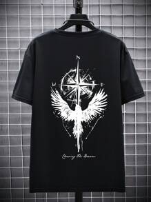 男士圆领老鹰印花短袖 T 恤 - 黑色 - 查看 3