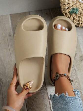 N0015067391-0002 男女家用室内拖鞋，情侣款，春夏季，Eva 厚实柔软舒适，防滑防水，适用于浴室、宿舍和办公室，简约，静音，非常适合海滩或户外穿着，露趾拖鞋