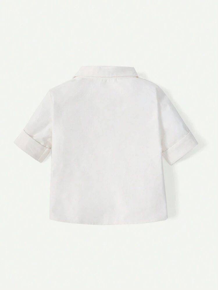 Baby Boy Decorated Chapter Lapel Casual Shirt Solid Color Trousers Two-Piece Set