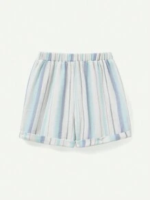 Cozy Pixies 嬰兒男孩條紋加領釦扣襯衫和休閒短褲套裝 - 綠色 - 查看 2