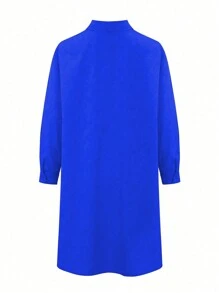 EMERY ROSE Plus Size Women's Long Sleeve Shirt Dress - Royal Blue - View 2