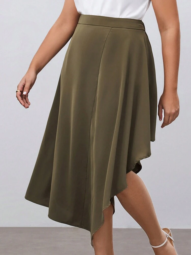 Plus Size Women's Casual Versatile A-Line Skirt With Drape Design