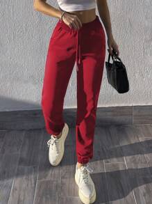 Cloudara Women's Drawstring Cuffed Jogger Pants - Red - View 4