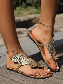 Đúng mốt Của phụ nữ Dép đi trong nhà , Xu hướng: Cắt giảm Thiết kế con bướm , Linh hoạt Dép xăng đan - Vàng - Xem 7