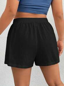 SHEIN EZwear Talla Grande Tejido Deportivo Shorts Para Mujer