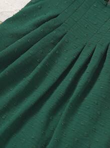 SHEIN Vestido Evasê de Manga Curta com Babados em Cor Sólida para Uso Casual Diário na Primavera e Verão para Meninas Jovens - Verde - Visão 6