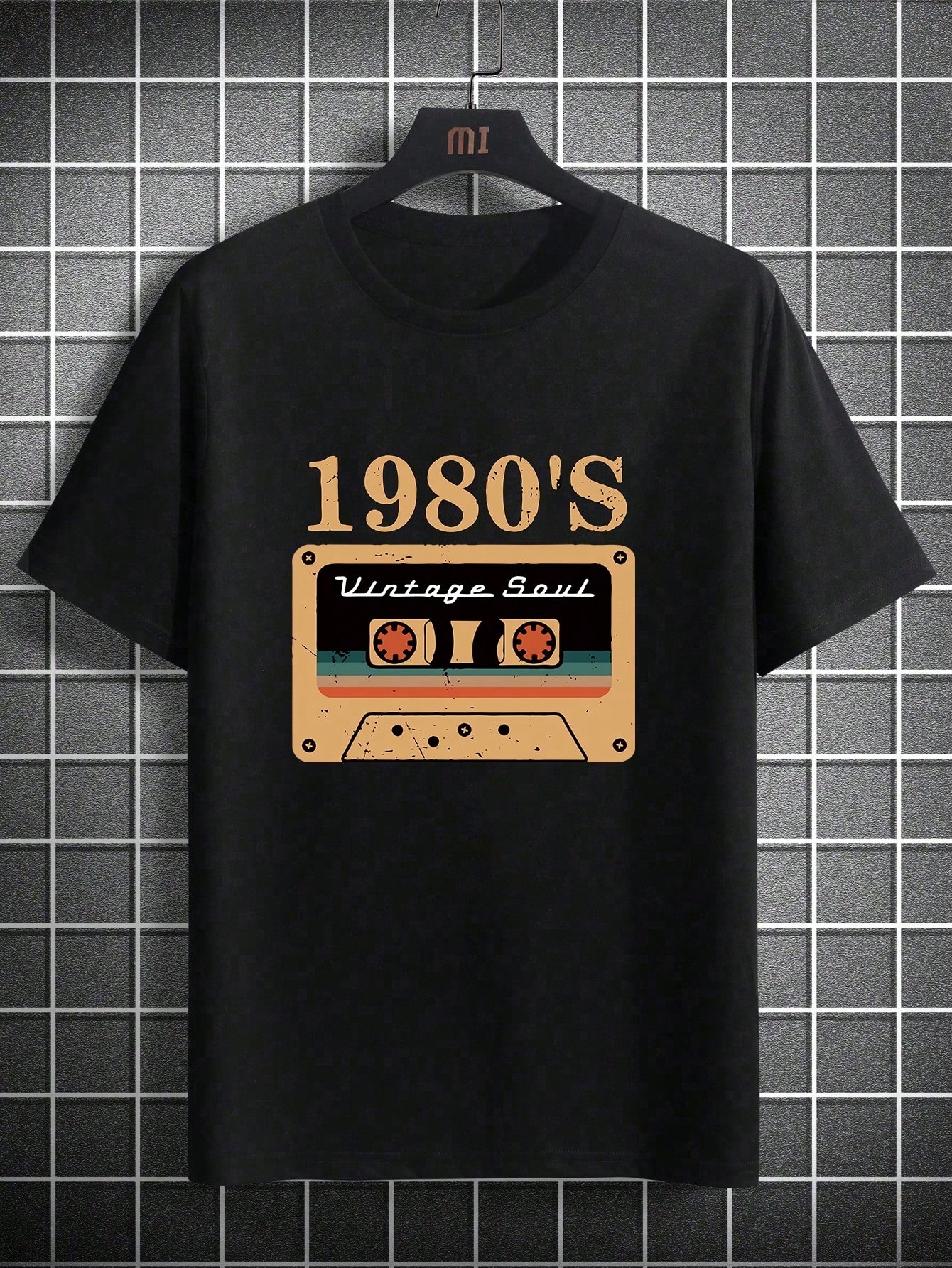 2025 Men's Summer Leisure Letter & Tape Print Round Neck Short Sleeve T-Shirt