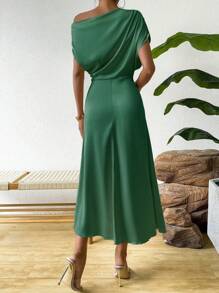 Chiquease 夏季休闲不对称领口紧身连衣裙 - 墨綠色 - 查看 2