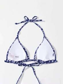 Swim Mod Top de bikini triangular halter de moda con diseño impreso para mujer de verano en la playa - Multicolor - Ver 2