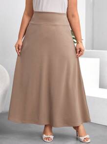 SHEIN Clasi Plus Size Rose Print Color Block Skirt, Suitable For Autumn And Winter