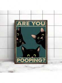 1 Stück Leinwand Malerei Druck Poster Lustiger Dreifach Schwarzer Katze Blick , Retro Sneaking-katze Poster, Sind Sie Wandkunst, Zimmerdekoration Kein Rahmen, Halloween Dekoration, Kein Rahmen