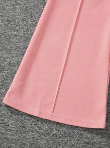 Sparklyn Tween Girls Solid Color Asymmetrical Shoulder Ruffle Trim Belted Flared Jumpsuit - Pink - View 4