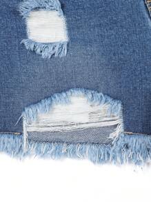 SHEIN Quần Short Denim Mùa Hè Rách Cô Gái Tuổi Teen Có Viền Sờn - Rửa tối - Xem 4