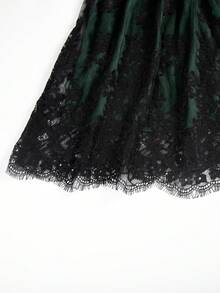 Floral Lace Scallop Trim Dress - Dark Green - View 5