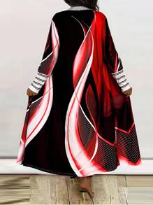 Maweii 女式大码撞色开衫 - 紅色 - 查看 2