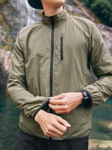 In My Nature Men's Thin Zip Up Stand Collar Outdoor Sports Jacket For Hiking - Army Green - View 6