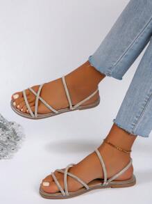 Women's Fashion Rhinestone Decorated Flat Sandals