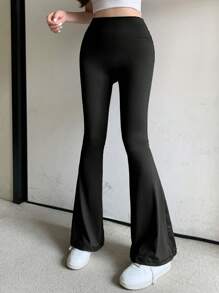 DAZY 女士黑色喇叭休闲打底裤，返校季服装紧身裤 - 黑色 - 查看 3