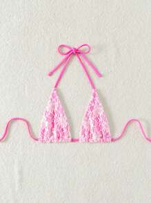 Swim Mod Summer Beach Women's Stylish Halter Triangle Bikini Top (Micro) - Pink - View 6