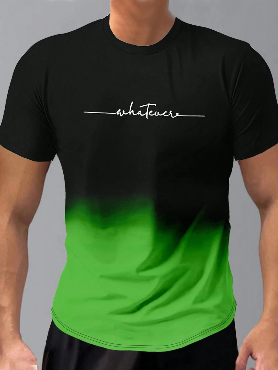 Manfinity Homme Men's Gradient Letter Printed T-Shirt For Summer - Multicolor - View 1