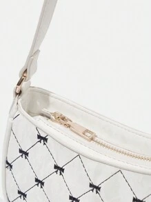 SHEIN MOD Cute Embroidered Bow Women'S Fashion Shoulder Bag