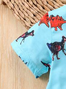 Baby Jongens Dinosaurus Geprint Tops En Verontrust Denim shorts Sets Voor Zomer