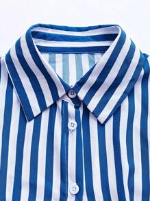 SHEIN 女式度假條紋長袖鈕扣前襯衫連衣裙