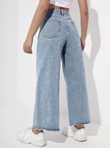 SHEIN ICON 女士時尚高腰直筒寬鬆牛仔褲 - 淺色水洗藍 - 查看 2