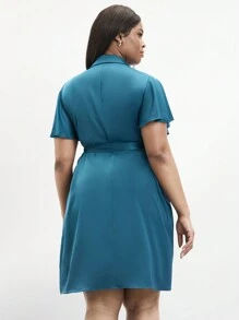 BizChic Plus Size Solid Color Side Knot V-Neck Casual Elegant Dress, Wedding Guest Dress