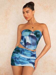SHEIN BAE Zomer bloemenpatroon strandvakantie korset top tweedelige outfits, bikini sets,