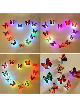 1pc/5pcs/10pcs Colorful Luminous Butterfly Night Light, Random Color, Suitable For Room & Home Decoration Diy