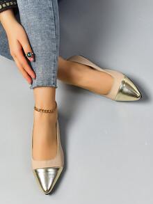 女款雙色尖頭平底鞋,精靈風格萬能平底鞋 - 彩色 - 查看 1